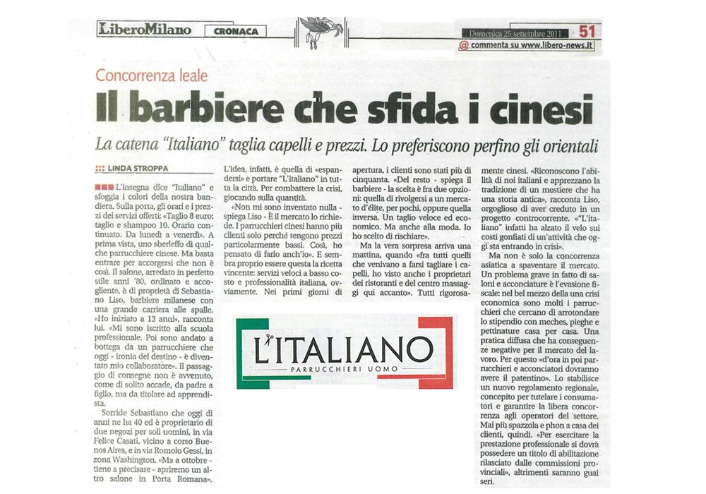  L'Italiano Parrucchieri Milano articolo su Libero Cronaca Milano