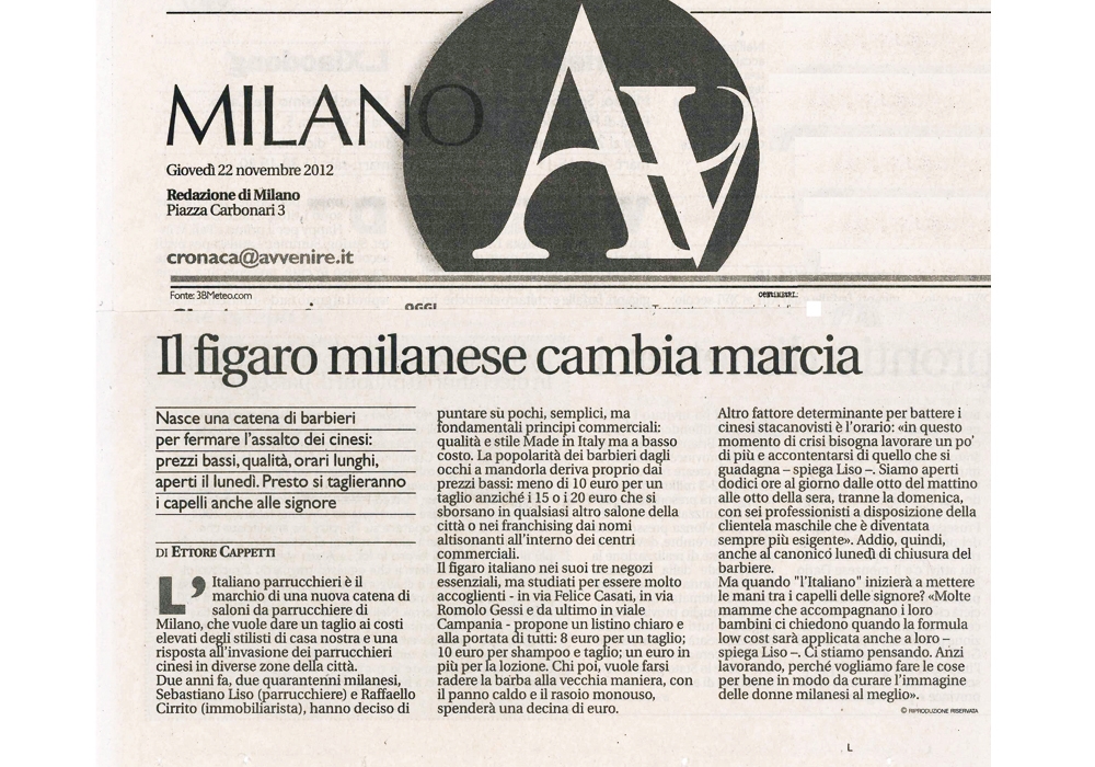 L'Italiano Parrucchieri Milano articolo su Avvenire